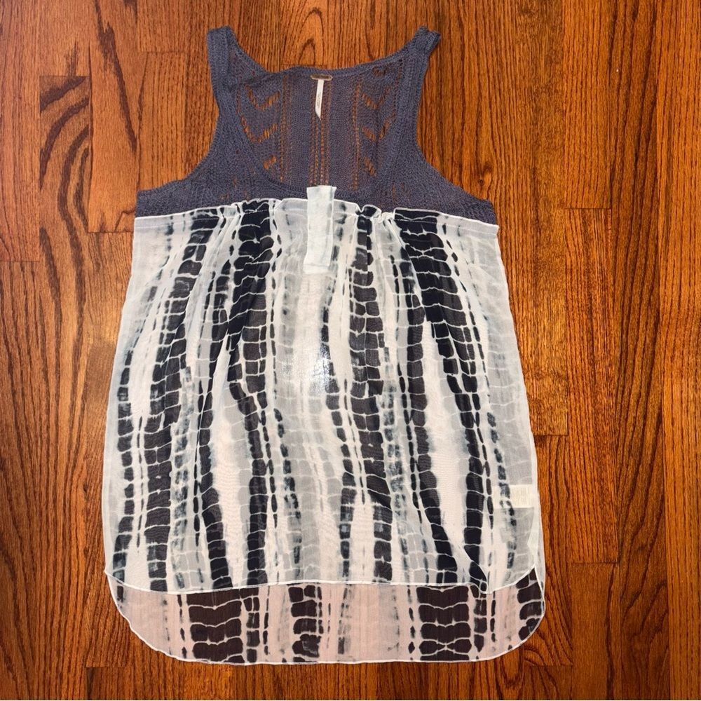 FREE PEOPLE Blue Crochet Racerback Tie-Dye Tank Top XS